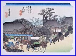 Antique Japanese woodblock 2 prints 1800's Utagawa Hiroshige tea house
