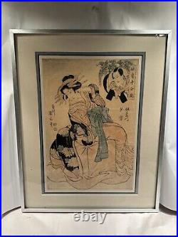Antique Kikukawa Eizan Woodblock Print of a Courtesan, Japanese, Edo Period