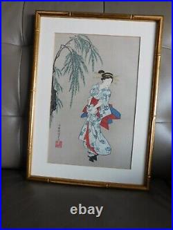 Antique Original 19th Century Woodblock print Japan Geisha Toyokuni Kunisada