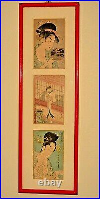 Antique Original Vintage Art Signed Japanese Woodblock Kabuki Play Collage Print