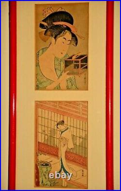 Antique Original Vintage Art Signed Japanese Woodblock Kabuki Play Collage Print