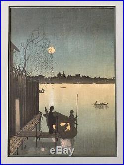 Antique Shoda Koho Woodblock Group Moonlit Sea Ukiyo-e Japanese Art Print