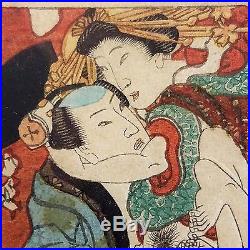 Antique Signed Japanese Shunga Ukiyo-e Woodblock Print #1