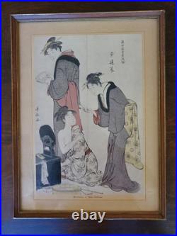 Antique Ukiyo-e Kiyonaga Torii Beauty Painting Japanese Woodblock Print