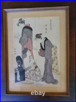 Antique Ukiyo-e Kiyonaga Torii Beauty Painting Japanese Woodblock Print