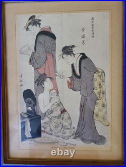 Antique Ukiyo-e Kiyonaga Torii Beauty Painting Japanese Woodblock Print