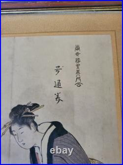 Antique Ukiyo-e Kiyonaga Torii Beauty Painting Japanese Woodblock Print