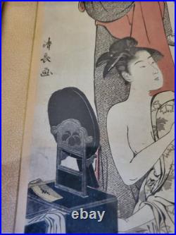 Antique Ukiyo-e Kiyonaga Torii Beauty Painting Japanese Woodblock Print