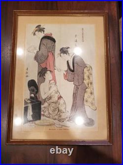 Antique Ukiyo-e Kiyonaga Torii Beauty Painting Japanese Woodblock Print
