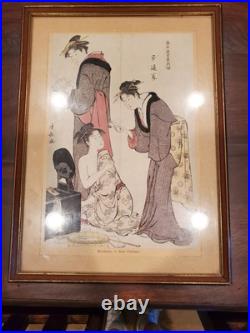 Antique Ukiyo-e Kiyonaga Torii Beauty Painting Japanese Woodblock Print