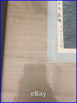 Antique Vintage Asian Japanese Woodblock Print Signed Art Original Blue Boat