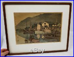 Antique Vintage Japanese Woodblock Print Hiroshi Yoshida Harbor of Tomonoura