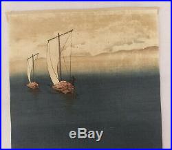 Antique Vintage Japanese Woodblock Print Hiroshige Hokusai Fishing Boats Trimmed