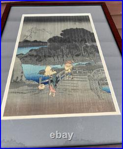 Antique Woodblock Print Utagawa Hiroshige Night Rain At The Pillow Bridges Antique Woodblock Print Utagawa Hiroshige Night Rain At The Pillow Bridges