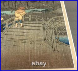 Antique Woodblock Print Utagawa Hiroshige Night Rain At The Pillow Bridges Antique Woodblock Print Utagawa Hiroshige Night Rain At The Pillow Bridges