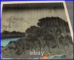 Antique Woodblock Print Utagawa Hiroshige Night Rain At The Pillow Bridges