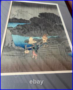 Antique Woodblock Print Utagawa Hiroshige Night Rain At The Pillow Bridges