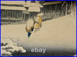 Artist Stamped Japanese Woodblock Of Winter Landscape