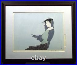 Asian Woodblock Print Kiyoshi Nakajima Signed Fine Rain Beautiful Woman in Rain