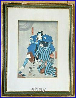 Authentic 1840s Japanese Woodblock Print by Utagawa Kuniyoshi, Framed & Matted