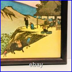 Authentic Hiroshige Ukiyo-e Woodblock Print -Sakanoshita Fudesute Cliff Framed