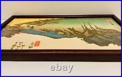 Authentic Hiroshige Ukiyo-e Woodblock Print -Sakanoshita Fudesute Cliff Framed