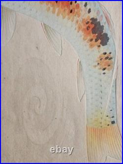 Bakufu Ohno 1939 Hokai Carp Woodblock Print With Rare Booklet Orig Mount RARE
