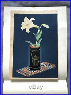 Bakufu Ohno Lily In Bamboo Vase 1950 Original Japanese Woodblock Print 1st Ed