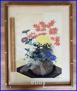 Bakufu Ohno Shinagawa Woodblock Print Flowers In Bamboo Basket Signed