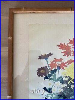 Bakufu Ohno Shinagawa Woodblock Print Flowers In Bamboo Basket Signed