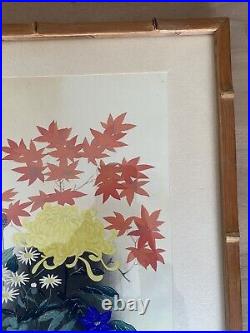 Bakufu Ohno Shinagawa Woodblock Print Flowers In Bamboo Basket Signed