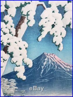 Beautiful 1932 Kawase Hasui Mt Fuji Snow Scene Original Japanese Woodblock Print