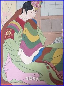 Beautiful Japanese PAUL JACOULET Woodblock Print LA MARIEE Seoul, Coree
