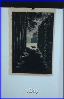 Black Cat On A Moonlit Night, Japanese Woodblock Print By Shiro Kasamatsu, 1958