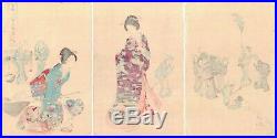 Chikanobu, Original Japanese Woodblock Print, Beauty, Cleaning Day, Court Lady