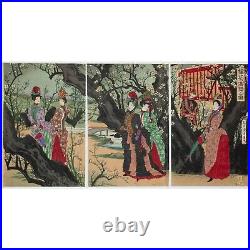Chikanobu, Plum Tree Blossoming, Emperor, Original Japanese Woodblock Print