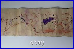 Colored Long Map 10m Handwriting Japanese 1876 Rivers Lakes Hot Springs Volcanoe