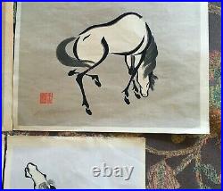 Early 20th Century Woodblock Prints of Horses by Yoshijiro (lot of 4)