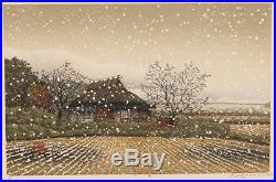 En0817cyaSw11Japanese framed woodblock print Miyamoto Shufu Winter Coming A. P