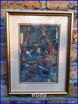 Exquisite quality, Antique Japanese Woodblock Print, Samurai warriors fighting