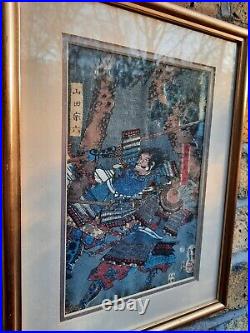 Exquisite quality, Antique Japanese Woodblock Print, Samurai warriors fighting