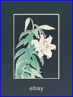FLOWERS LILY / Japanese woodblock print of a white lily flower 1950