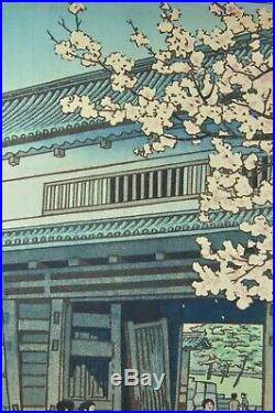 Fine RARE Old Japanese Kasamatsu Shiro Woodblock Print Unknown, Temple In Spring