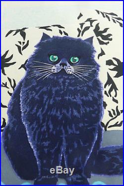 First Ltd Ed Japanese Woodblock Print Of A Cat By Kazuhiko Sanmonji Green Eyes