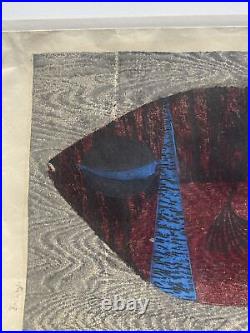 Fish 1959 Woodblock Print Rare Modernism Signed MID Century Japanese Mystery