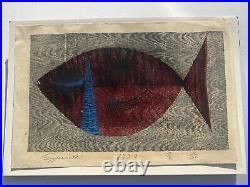 Fish 1959 Woodblock Print Rare Modernism Signed MID Century Japanese Mystery