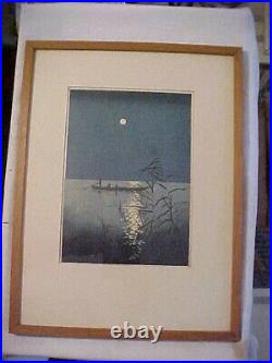 Framed Circa 1930's Japanese Woodblock Print Shoda Koho Night Scene #401