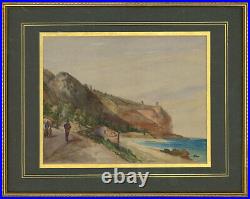 Framed Early 20th Century Japanese Woodblock Shoreline Watercolour