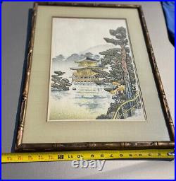 Framed Japanese Woodblock Print Golden Pavilion in Kyoto by Nisaburo Ito