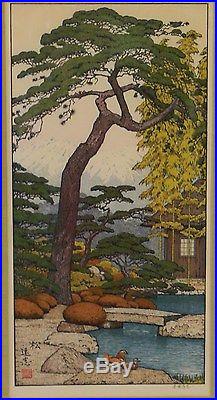 Framed Japanese Woodblock Print Toshi Yoshida Pine Tree Of The Friendly Garden